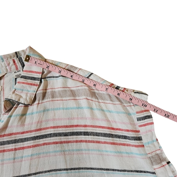 Weatherproof Vintage Washable Linen Blend Striped Button Up Shirt, Multi, Large - Picture 10 of 11